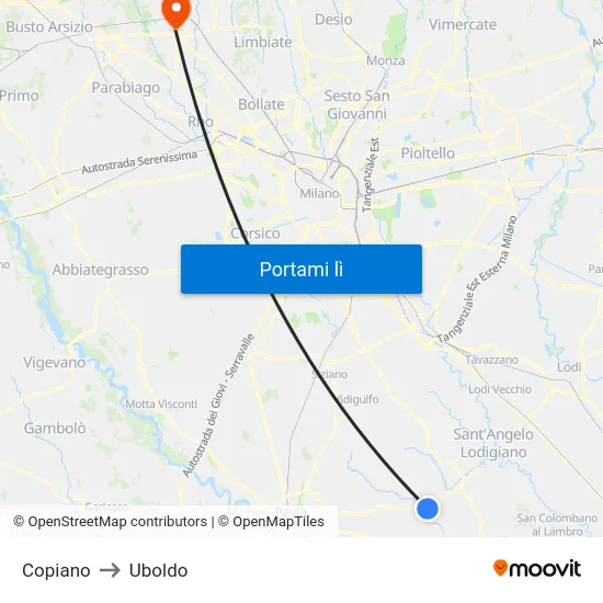 Copiano to Uboldo map