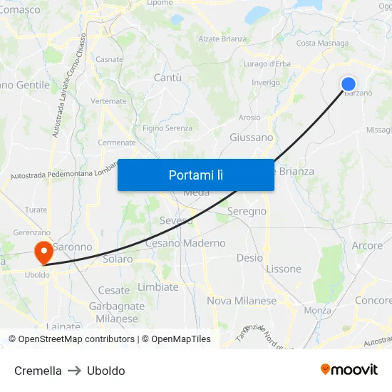 Cremella to Uboldo map