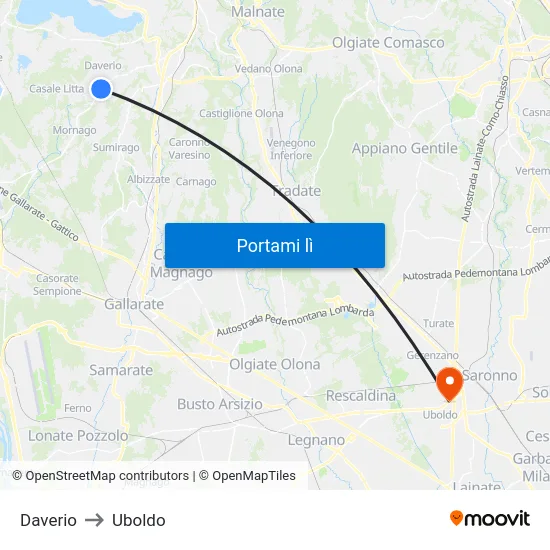 Daverio to Uboldo map