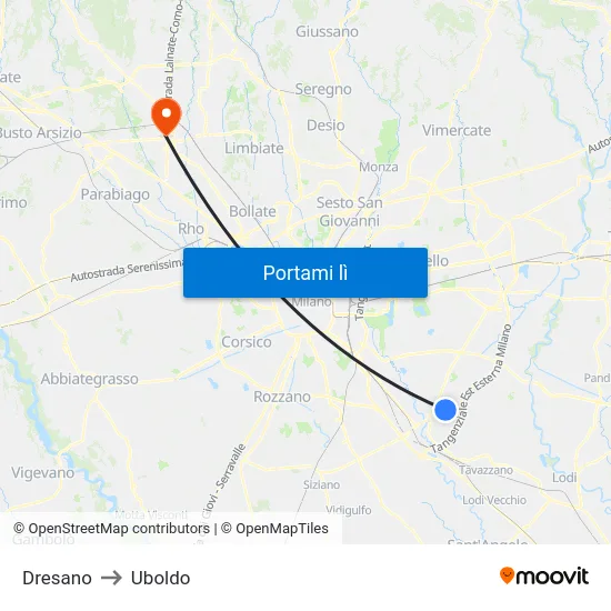 Dresano to Uboldo map
