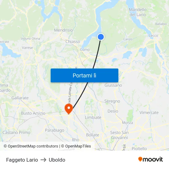 Faggeto Lario to Uboldo map