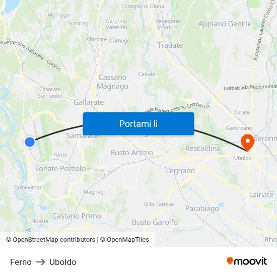 Ferno to Uboldo map