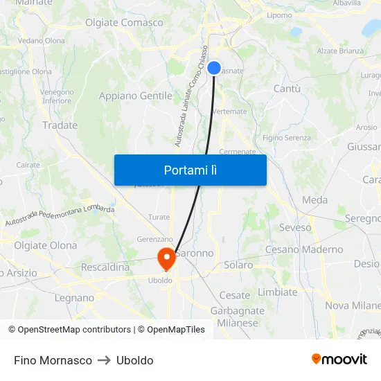 Fino Mornasco to Uboldo map