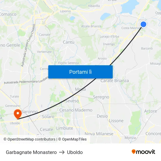 Garbagnate Monastero to Uboldo map