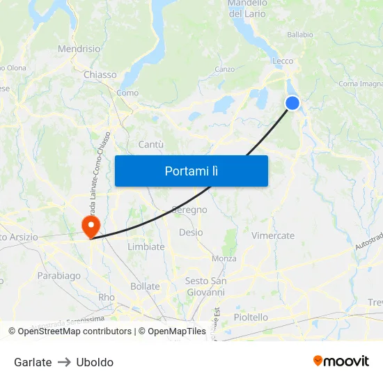 Garlate to Uboldo map