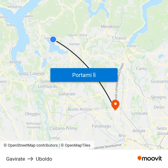 Gavirate to Uboldo map