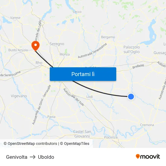Genivolta to Uboldo map
