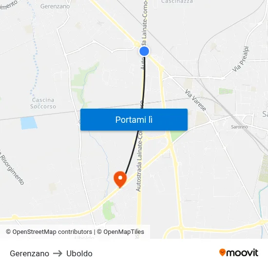 Gerenzano to Uboldo map