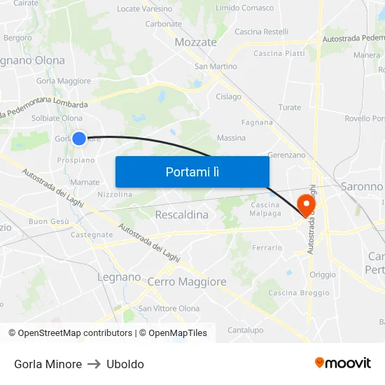 Gorla Minore to Uboldo map