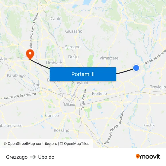Grezzago to Uboldo map