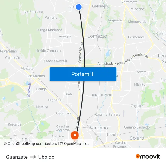 Guanzate to Uboldo map