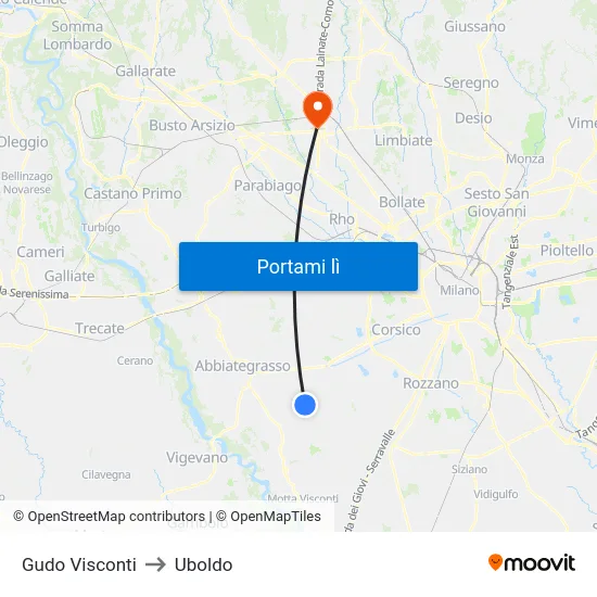 Gudo Visconti to Uboldo map