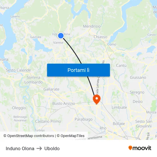 Induno Olona to Uboldo map