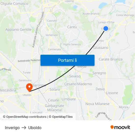 Inverigo to Uboldo map
