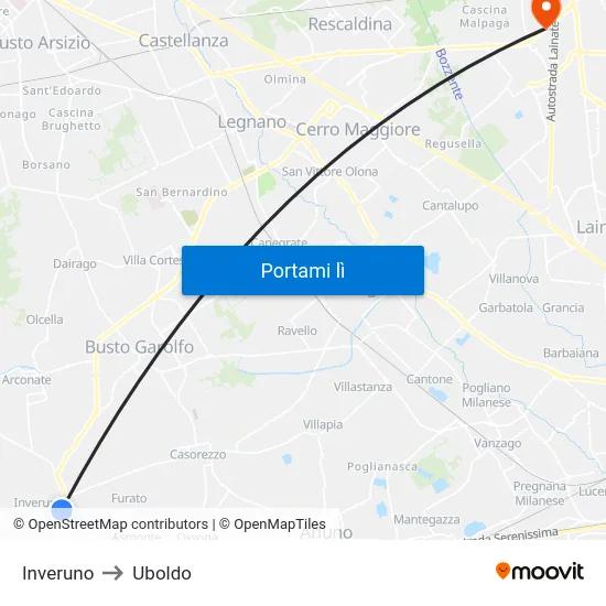 Inveruno to Uboldo map