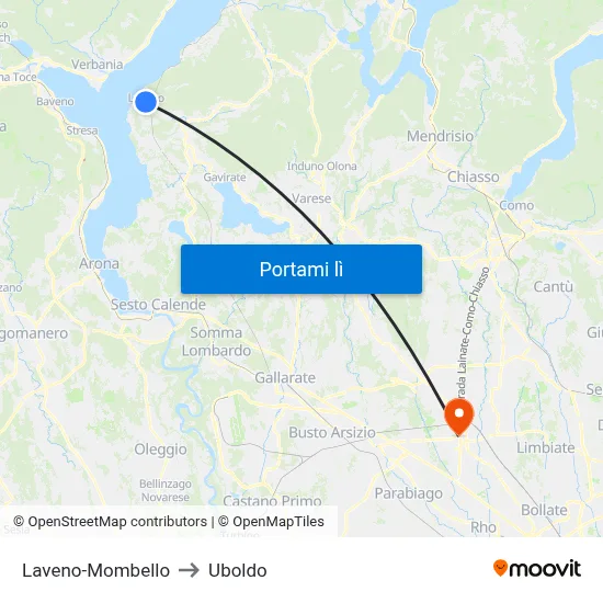 Laveno-Mombello to Uboldo map