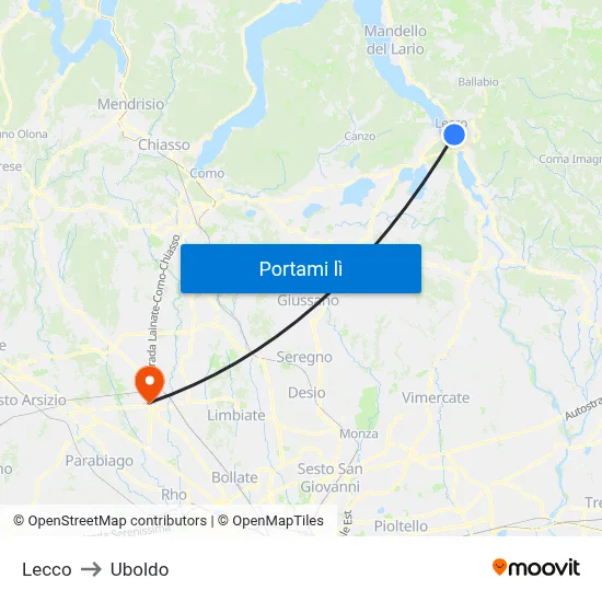 Lecco to Uboldo map