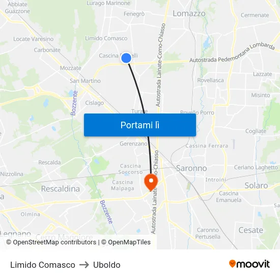 Limido Comasco to Uboldo map