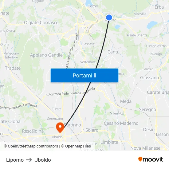 Lipomo to Uboldo map