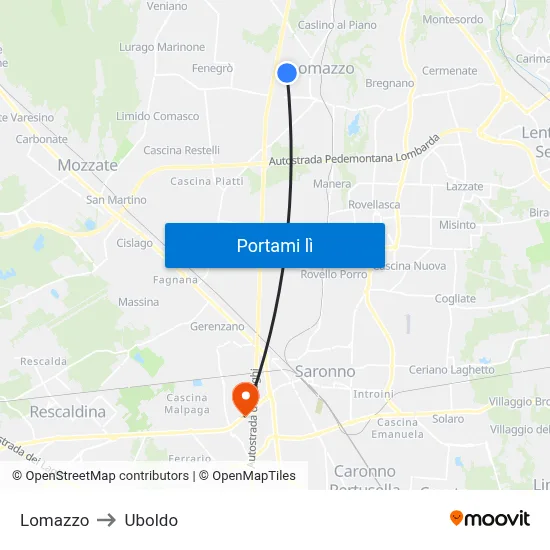 Lomazzo to Uboldo map