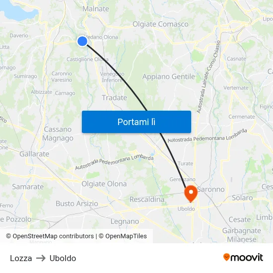 Lozza to Uboldo map