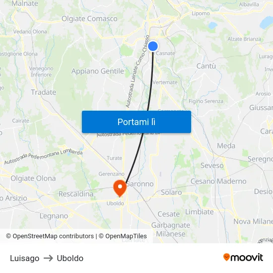 Luisago to Uboldo map