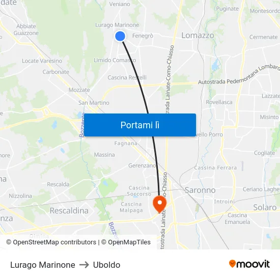 Lurago Marinone to Uboldo map