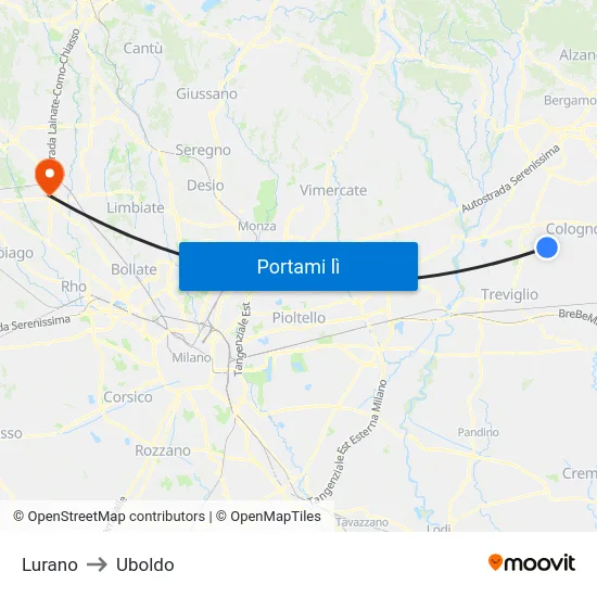 Lurano to Uboldo map