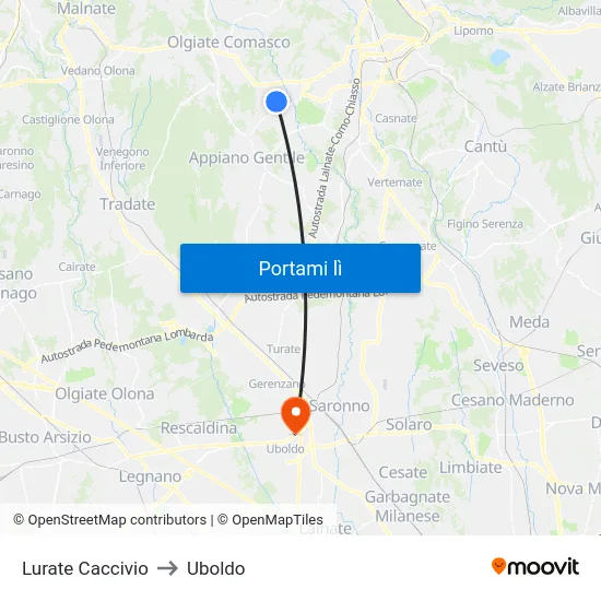 Lurate Caccivio to Uboldo map