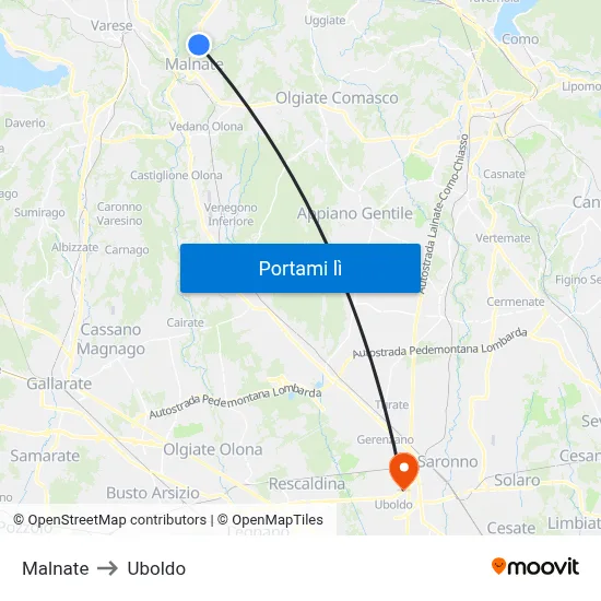 Malnate to Uboldo map