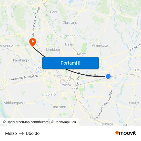 Melzo to Uboldo map