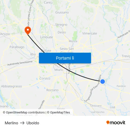 Merlino to Uboldo map