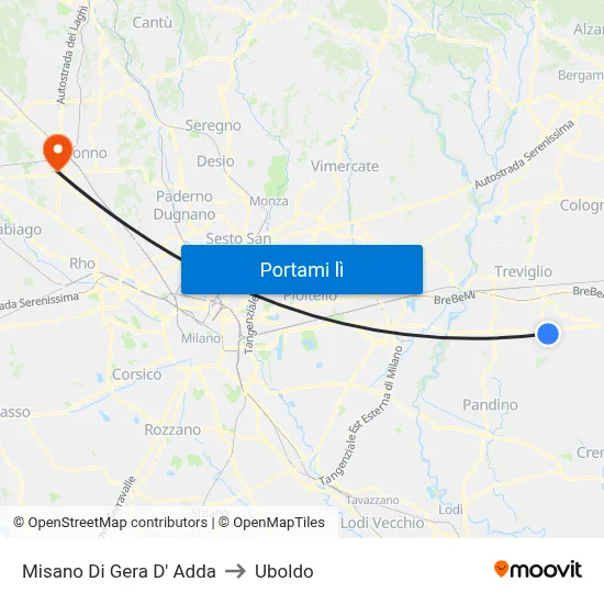 Misano Di Gera D' Adda to Uboldo map