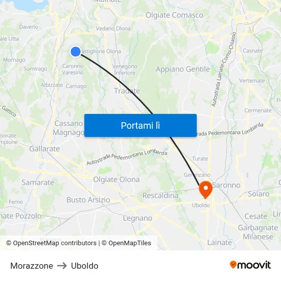 Morazzone to Uboldo map
