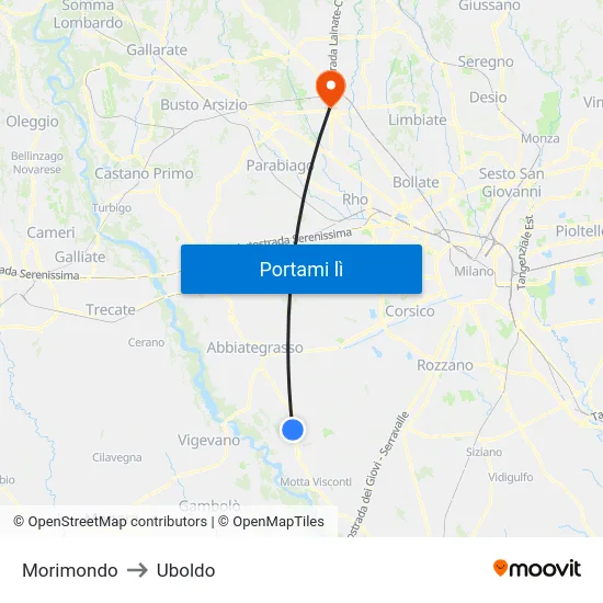 Morimondo to Uboldo map