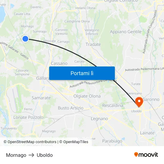 Mornago to Uboldo map