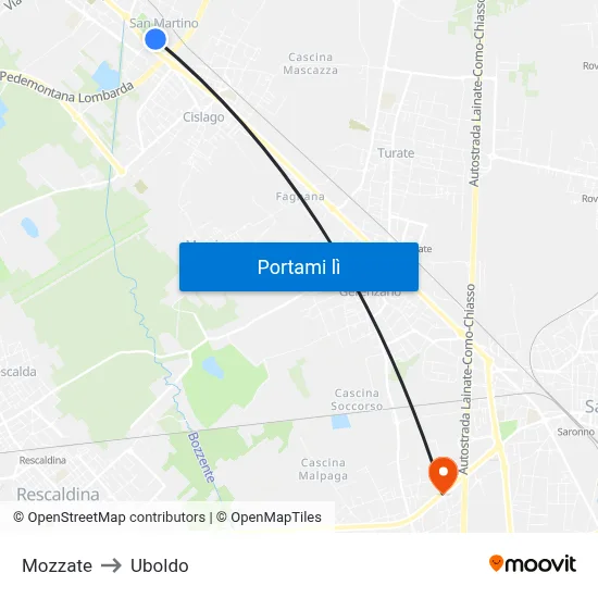 Mozzate to Uboldo map