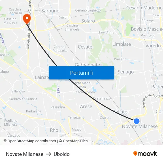 Novate Milanese to Uboldo map