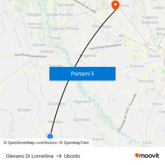 Olevano Di Lomellina to Uboldo map