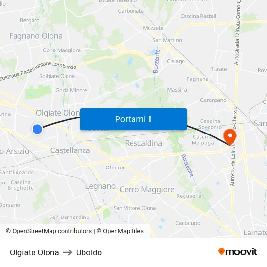 Olgiate Olona to Uboldo map