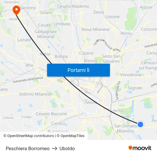 Peschiera Borromeo to Uboldo map