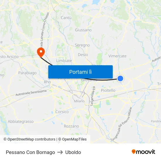 Pessano Con Bornago to Uboldo map