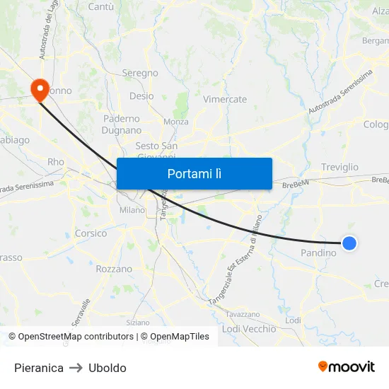 Pieranica to Uboldo map
