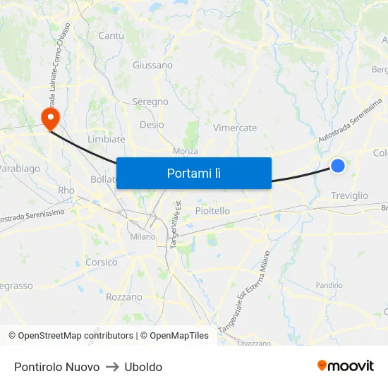 Pontirolo Nuovo to Uboldo map