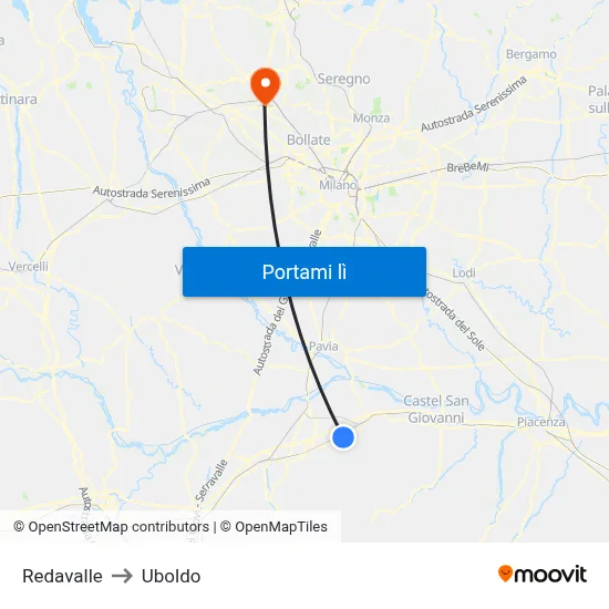 Redavalle to Uboldo map