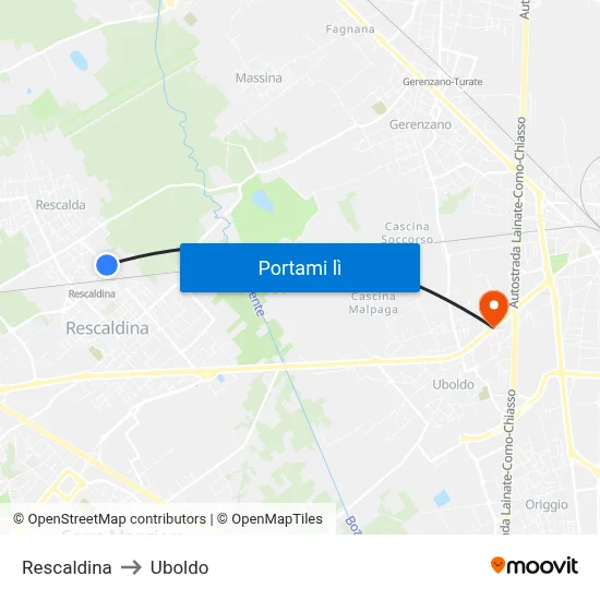 Rescaldina to Uboldo map
