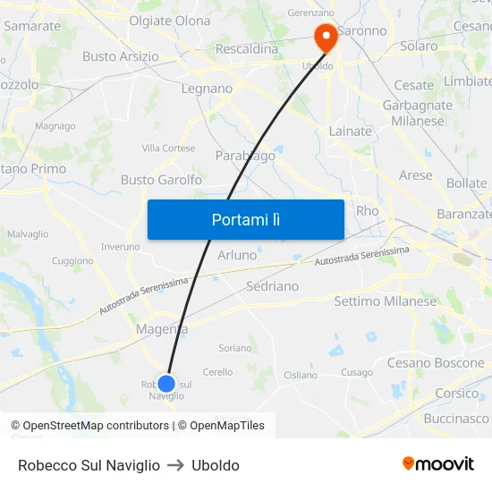 Robecco Sul Naviglio to Uboldo map