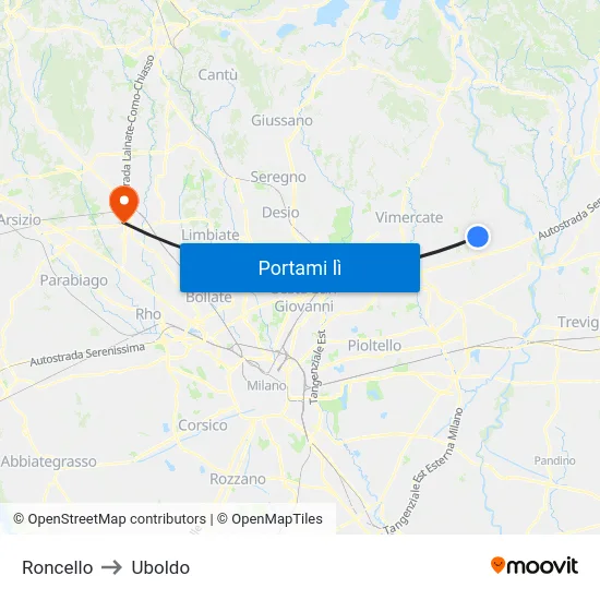 Roncello to Uboldo map