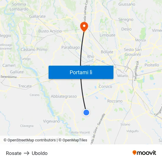 Rosate to Uboldo map