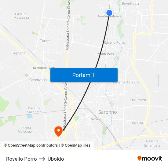 Rovello Porro to Uboldo map